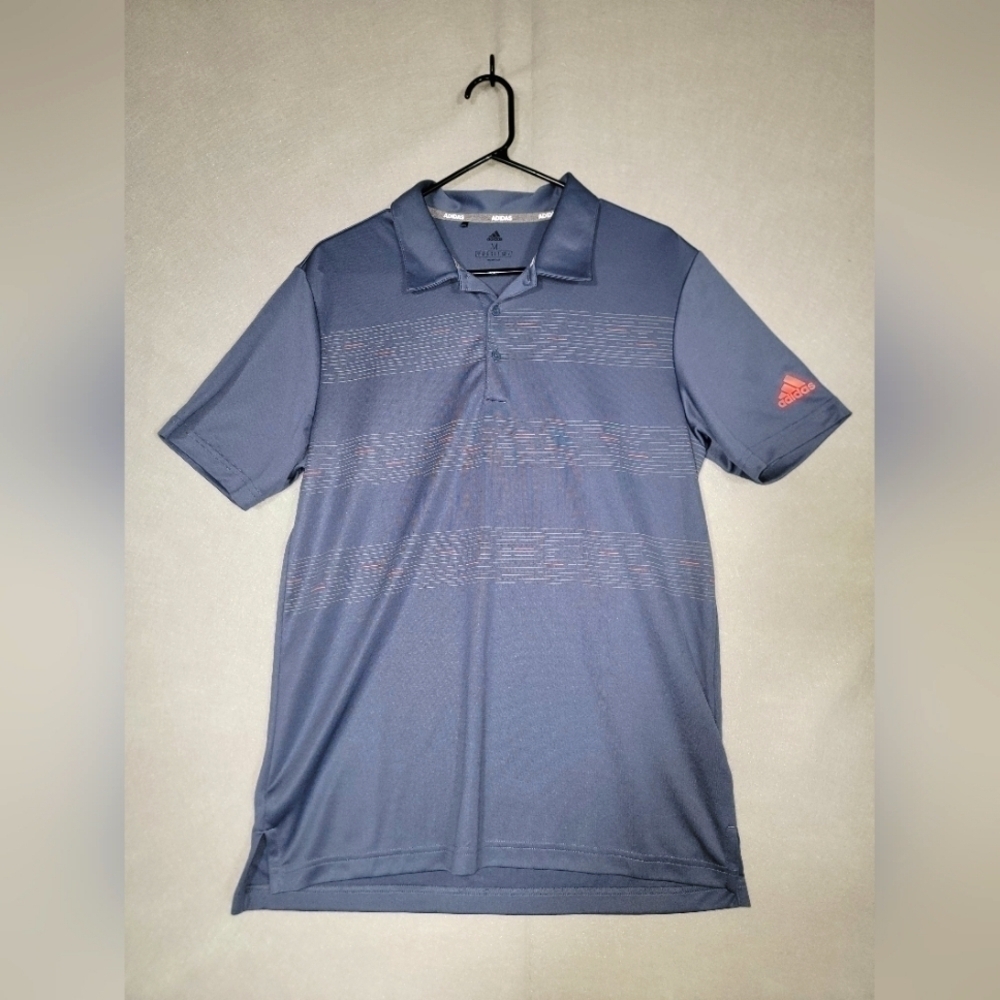 Adidas Mens Golf Polo Blue With Striped Pattern Size Medium